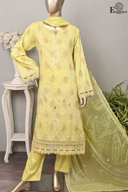 Peach by Rivaaj Serafina Signature SC-425A Unstitched 3 Piece Embroidered Jacquard Suit with Chiffon Dupatta – Yellow Festive Collection