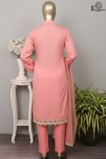 Peach by Rivaaj Serafina Sanjeda SC-438B Unstitched 3 Piece Embroidered Jacquard Cambric Shirt with Chiffon Dupatta – Peach Festive Collection - Image 3