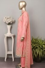 Peach by Rivaaj Serafina Sanjeda SC-438B Unstitched 3 Piece Embroidered Jacquard Cambric Shirt with Chiffon Dupatta – Peach Festive Collection - Image 2